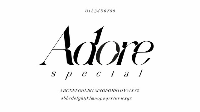 Adore Italic font Set. Special Lowercase and Uppercase are included. Contains nimerals. Elegant logo and fashion alphabet. Contemporary Art style with serifs.