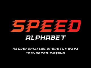 Speed style alphabet design with uppercase, numbers and symbol