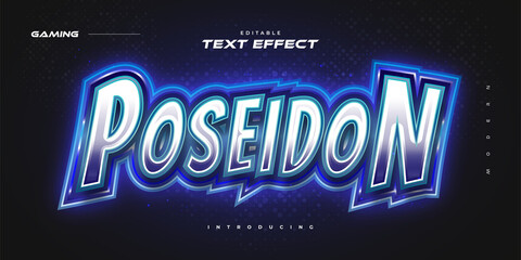 Editable E-sport Text Style with Glowing Blue Neon Effect © WzKz