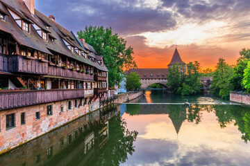 Nuremberg, state of Bavaria, Germany. The historic old town at sunset.