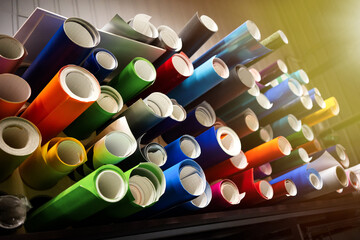 Vinyl film for pasting windows and cars. Self-adhesive film of different colors is in the warehouse...