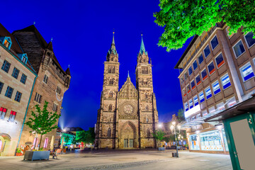 Fototapeta na wymiar Nuremberg, Germany. Medieval church of St. Lawrence(Lorenzkirche) in the old town.