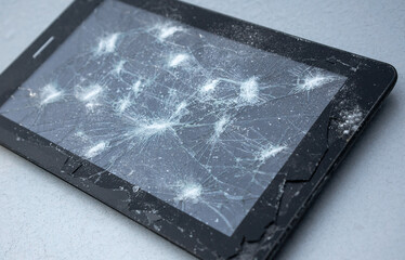 Broken glass on an electronic gadget. Repair and replacement of glasses on the phone.