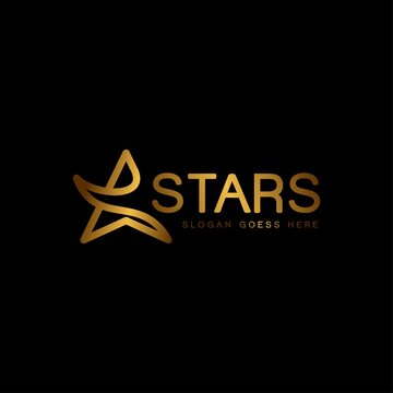 unique golden star logo design, simple star logo, in black background