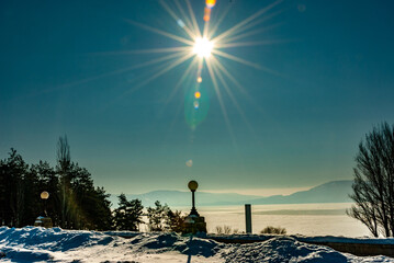 A winter sunny day on the bank of a frozen river!