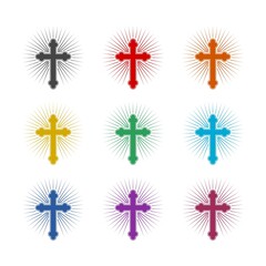 Christian cross icon or logo, color set