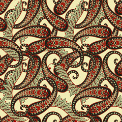 Seamless Paisley pattern in indian textile style. Floral vector illustration