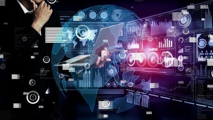 Big Data Technology for Business Finance Analytic conceptual. Modern graphic interface shows...