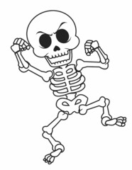 Human Skeleton Collection Act Illustration, Funny Skeleton Drawing, Outline, Line art, Cartoon Skeleton Vector.