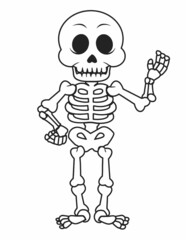 Human Skeleton Collection Act Illustration, Funny Skeleton Drawing, Outline, Line art, Cartoon Skeleton Vector.