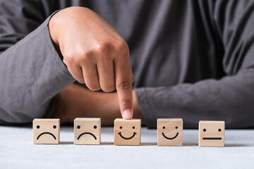 Customer service evaluation and satisfaction survey service rating concepts.