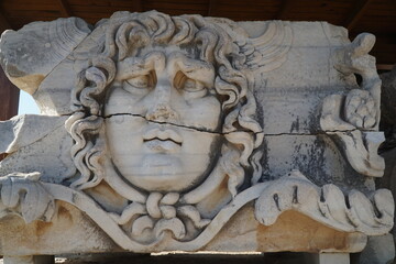 Medusa head sculpture at Apollo Temple in Didim, Turkey