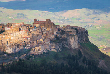 Fototapeta na wymiar View of Calascibetta from Enna, Sicily, Italy, Europe