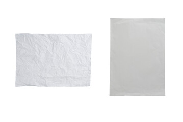 Crumpled white paper background.