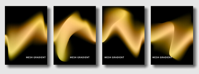 Abstract 4 shapes fluid mesh golden gradient color background. Modern vector template for brochures, flyers, covers, catalogs, posters, using modern patterns