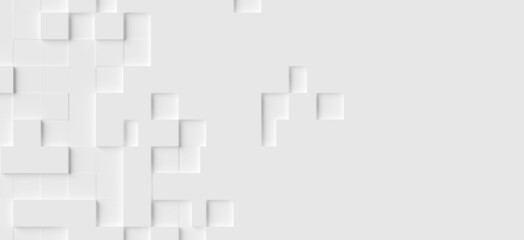 Fototapeta premium Random shifted inset white cube boxes block background wallpaper banner with copy space