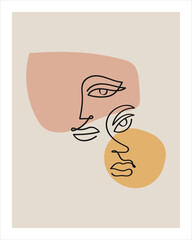 Abstract Woman face one line drawing, creative freehand composition in contemporary abstract style with geometric elements. Portrait minimalistic style. Continuous line. Vector illustration