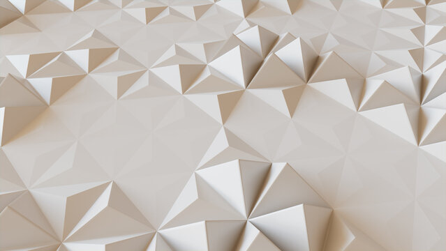 White Abstract Surface with Triangular Pyramids. Futuristic, Light 3d Texture.