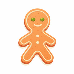 Holiday gingerbread man cookie. Cookie in shape of man with colored icing. Happy new year decoration. Merry christmas holiday. New year and xmas celebration. Vector illustration in flat style.