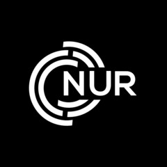 NUR letter logo design on black background.NUR creative initials letter logo concept.NUR vector letter design.