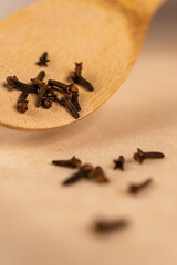 A clove in a spoon.
Spices on a spoon.