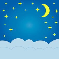 Sweet background for baby room, calm night with yellow moon and stars
