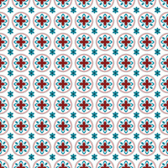 seamless pattern with red flowers and green leaf in classic style 