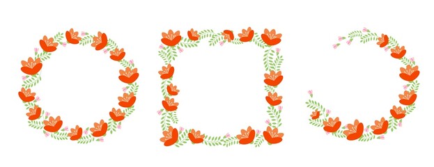 Set of vector frame templates with flowers and leaves on a transparent background
