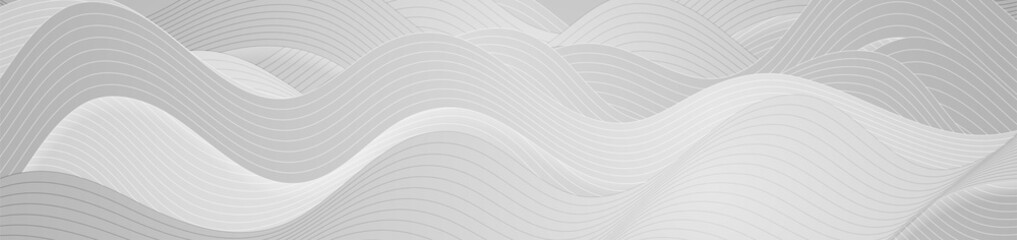 Grey minimal waves and lines abstract futuristic tech background. Vector digital banner design