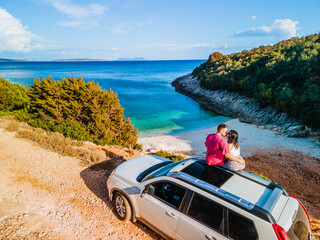 couple car travel concept sea vacation