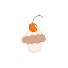Cute concept cupcake icon background, clipart cake with berry cartoon vector illustration, doodle symbol isolated on white