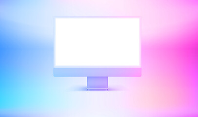 Modern personal computer with blank screen. 3d vector mockup with holographic effect