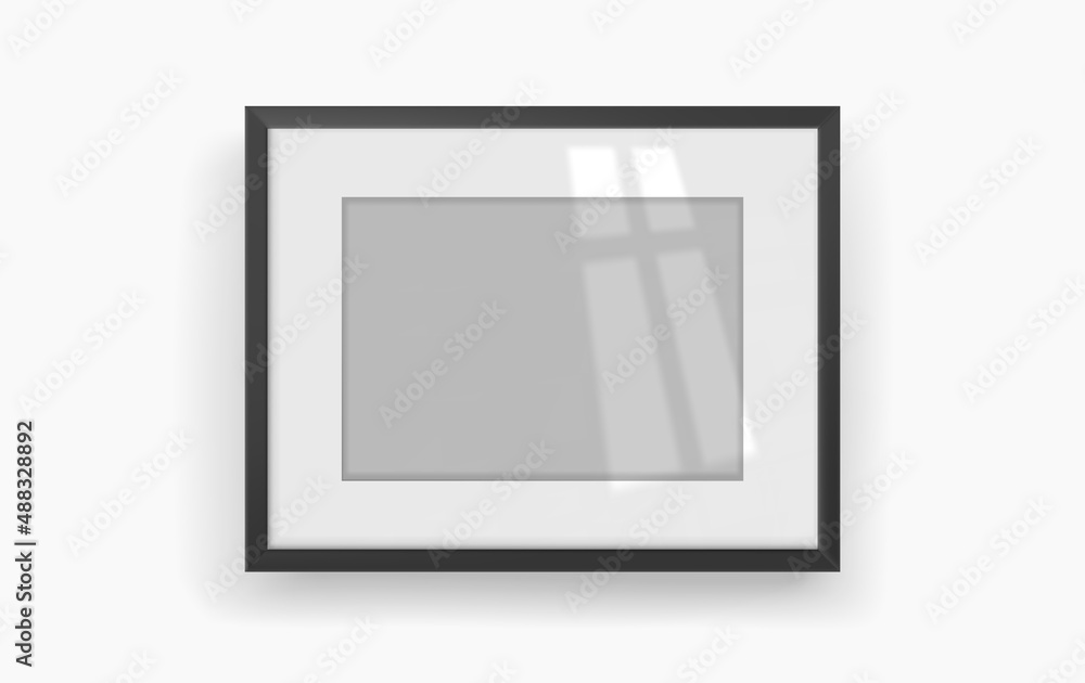 Poster empty photo frame with transparent glass. shadow overlay vector effect