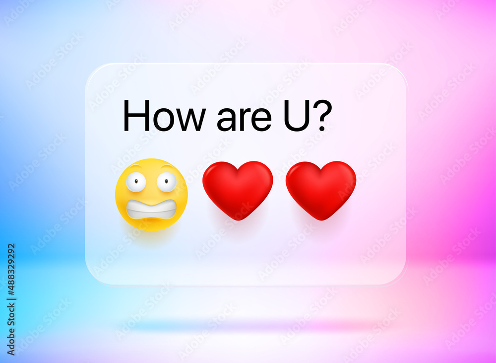 Poster how are u message. chat bubble with cute emojis and question. vector 3d illustration