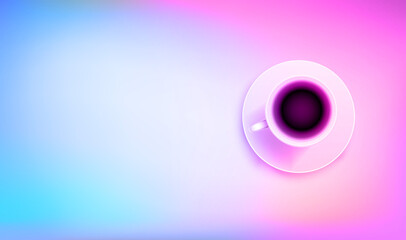 Hot morning coffee in a cup. 3d vector banner with copy space. Template for restaurant menu