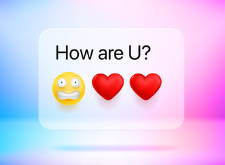 How are U message. Chat bubble with cute emojis and question. Vector 3d illustration