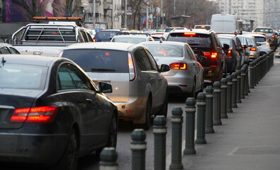 cars in traffic. urban agglomeration. city ​​life.