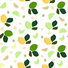 Seamless pattern Lemon fruit with leaves vectop flat design element.