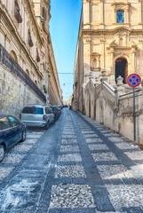 Picturesque architecture in the center of Noto, Sicily, Italy