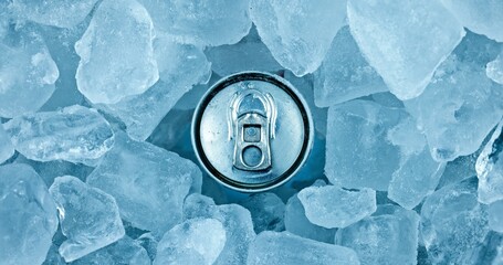Tin can in ice as background texture