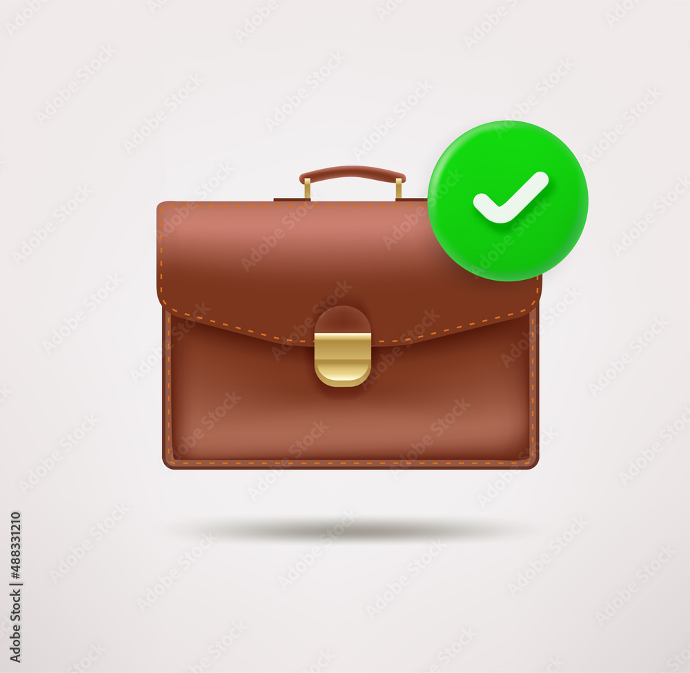 Poster Briefcase icon with checkmark. 3d vector icon