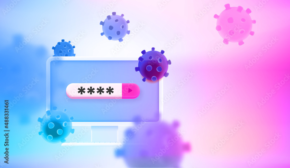 Aufkleber Computer protected by password. 3d vector concept