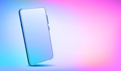Modern smartphone with blank screen. 3d vector illustration with holographic effect