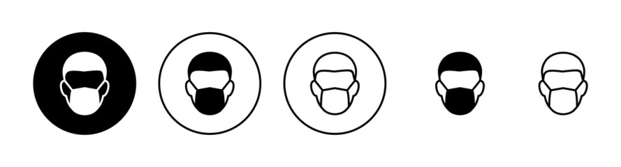 Mask icons set. Medical mask sign and symbol. Man face with mask icon. Safety breathing mask
