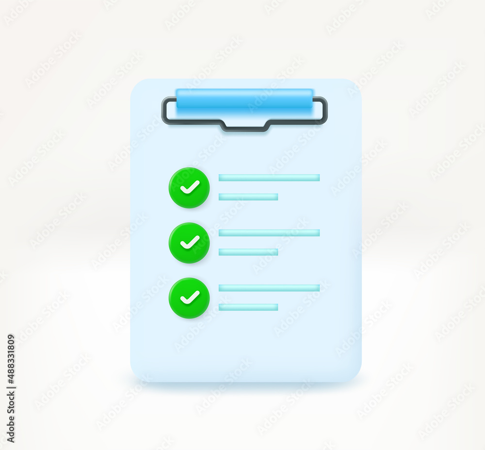 Poster Clipboard with paper contract. New Notification concept. 3d vector icon