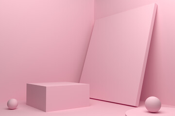 Podium pink pastel 3d rendering geometry shape