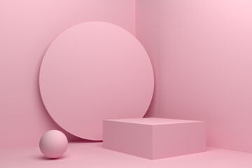 Podium premium pink pastel 3d rendering geometry