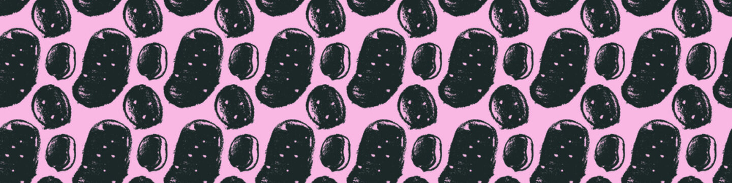 Vector potatoes pattern seamless. Hand drawn potato drawings, root vegetable illustration. Vegetarian restaurant banner. Botanical background for food label, chips packaging. Home cooking courses. 