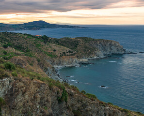 Fototapeta premium Coastal mediteranean landscape in Cerbere Languedoc South of France 