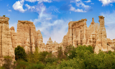 Les Orgues in Pyrenees-Orientales France a famous landmark geological site with hoodoos and unusual...